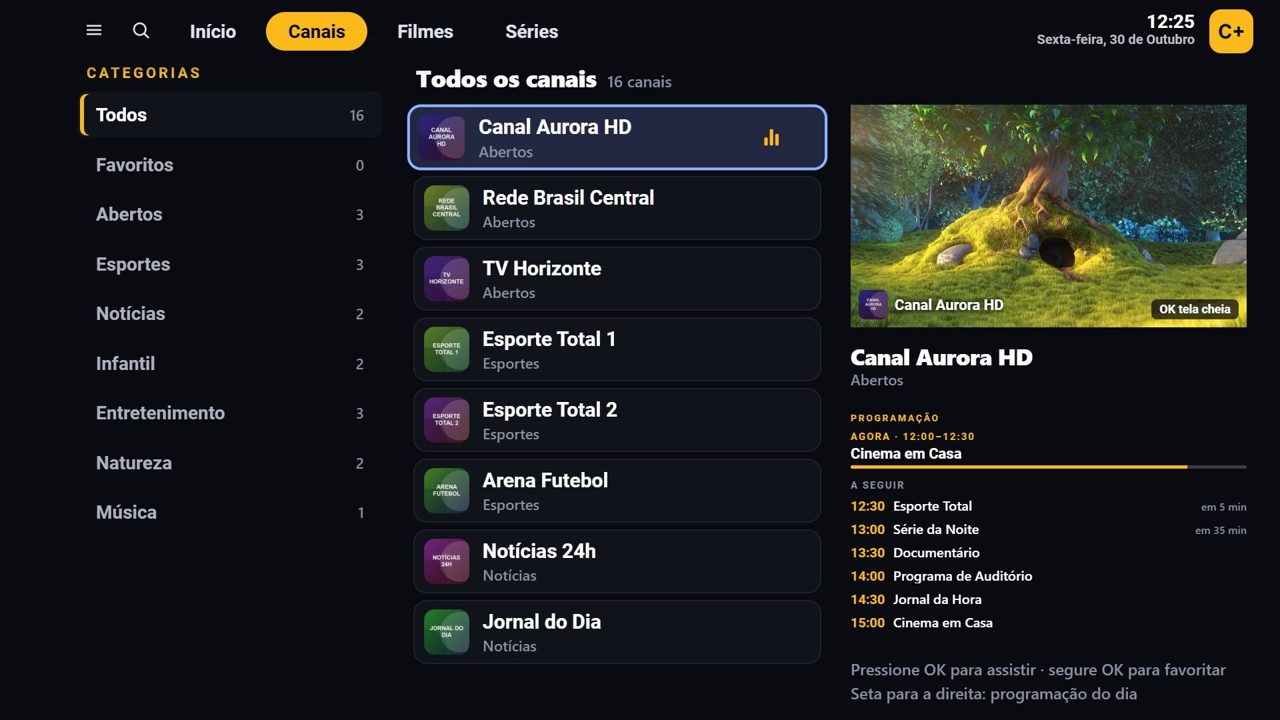Canais com guia de programação
